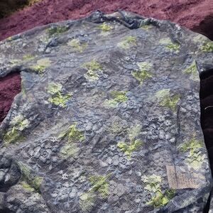 Floral Lace Mesh Womens Shirt - Blue and Green